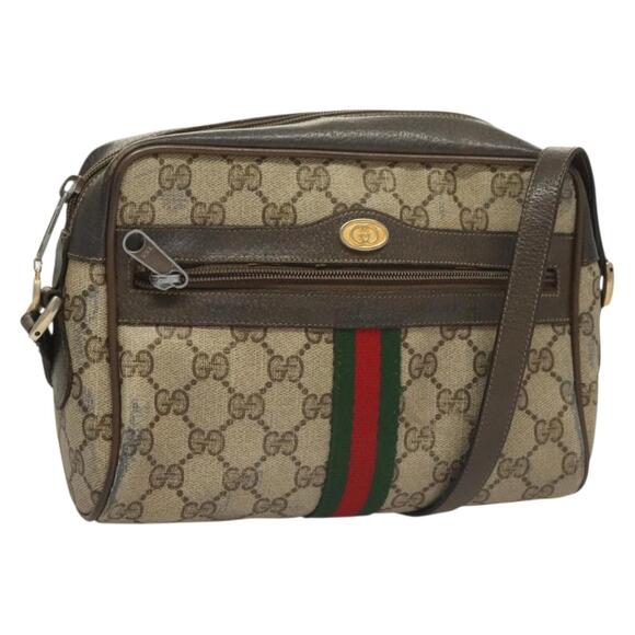 GUCCI GG Supreme Web Sherry Line Bag Pvc Beige Gold 75 02 004 - Picture 1 of 16